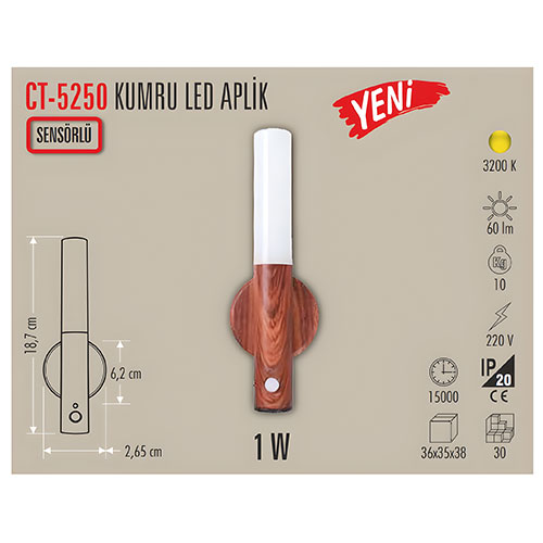 Cata Ct-5250 Kumru Şarjlı Sensörlü Led Aplik