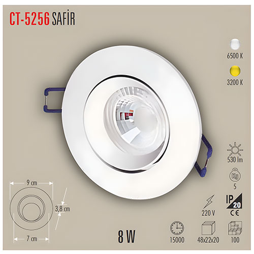 Cata Ct-5256 8W Safir Led Spot / Beyaz