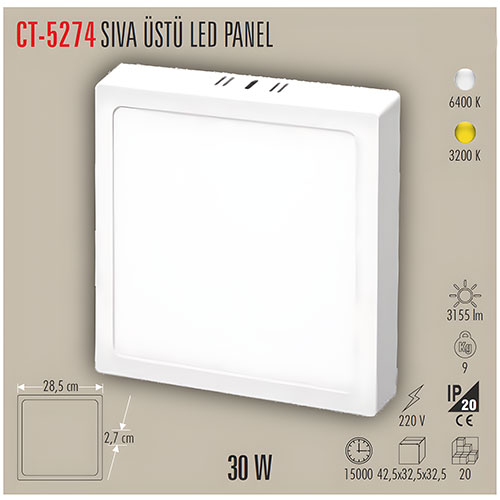 Cata Ct-5274 30W Damla Led Kare Armatür / Beyaz