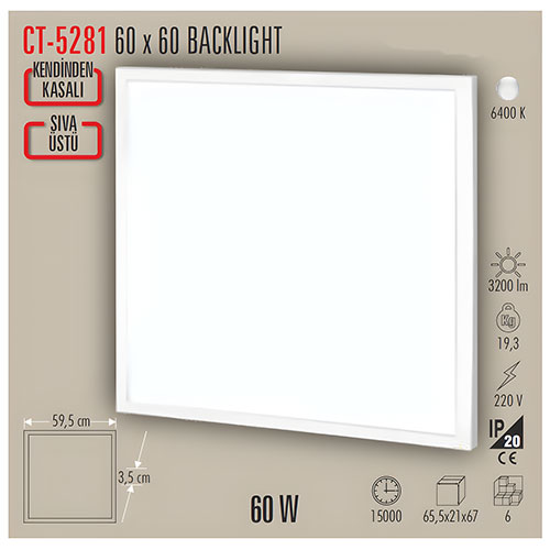 Cata CT-5281 60W Sıva Üstü 60*60 Panel Led Amatür Beyaz