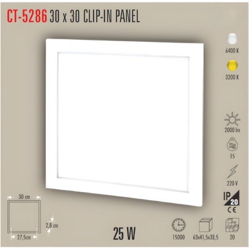 Cata Ct-5286 30*30 cm Clip-in Led Panel Armatür - Günışığı