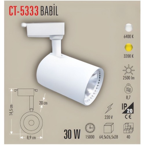 Cata Ct-5333 30W Babil Ray Tipi Led Armatür Beyaz Kasa / Beyaz