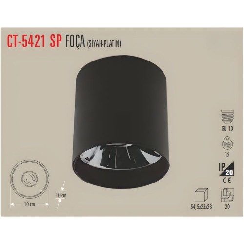 Cata Ct-5421 Foça Sıva Üstü Armatür (Siyah-Platin) Gu-10