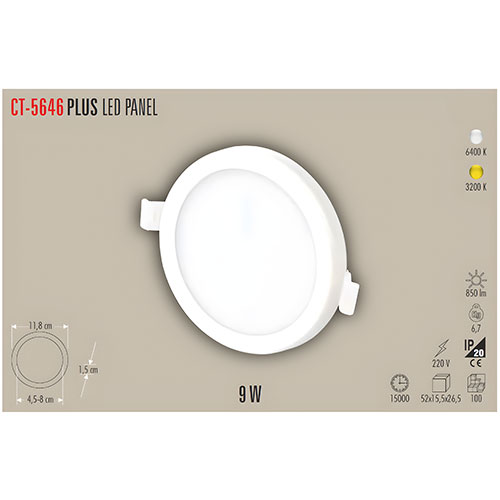Cata Ct-5646 9W Plus Led Panel Armatür / Beyaz