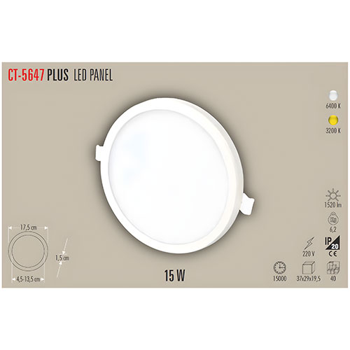 Cata Ct-5647 15W Plus Led Panel Armatür / Beyaz