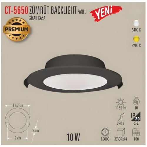 Cata Ct-5650 10W Zümrüt Backlight Panel Siyah Kasa Günışığı