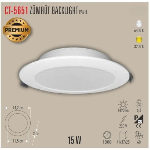 Cata Ct-5651 15W Zümrüt Backlight Panel Günışığı