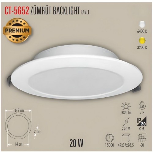 Cata Ct-5652 20W Zümrüt Backlight Panel Günışığı
