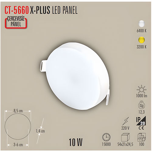 Cata Ct-5660 10W Xplus Panel Led Armatür / Beyaz