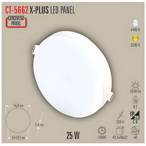 Cata Ct-5662 25W Xplus Panel Led Armatür / Beyaz