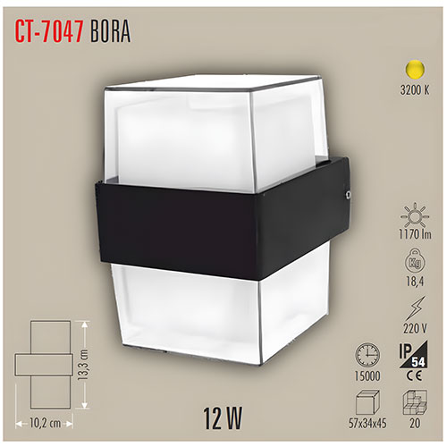 Cata Ct-7047 12W Bora Led Aplik Dış Mekan