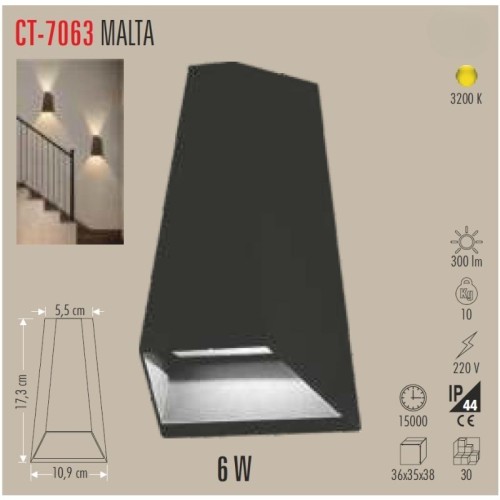 Cata Ct-7063 Malta Dış Mekan Led Aplik (2X3W)