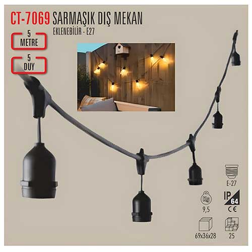 Cata Ct-7069 Sarmaşık Dış Mekan Armatürü ( 5 Metre Eklenebilir - E-27 ))