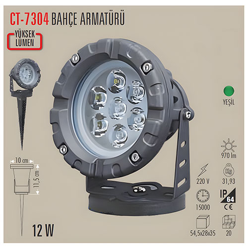 Cata CT-7304 Rozanslı Kazıklı Bahçe Armatürü 12W Yeşil