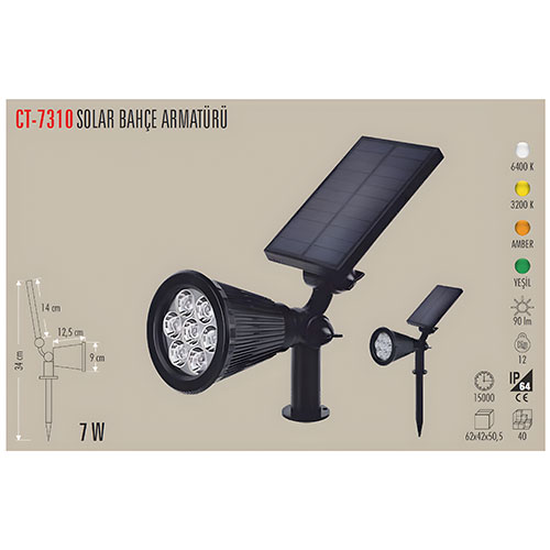 Cata Ct-7310 Solar Bahçe Armatürü 7W / Yeşil