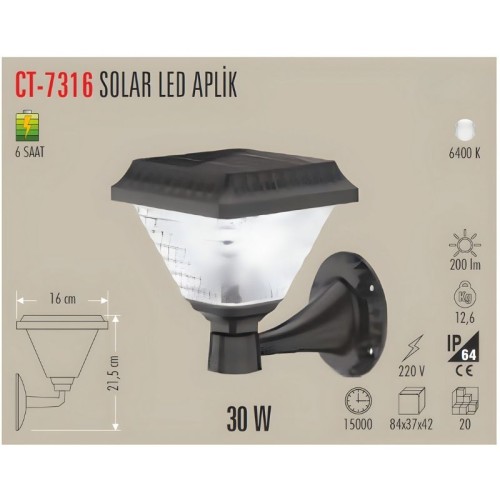 Cata Ct-7316 30W Solar Led Aplik