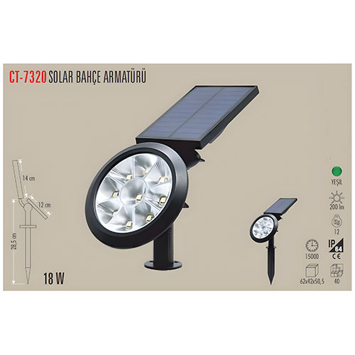 Cata Ct-7320 Solar Bahçe Armatürü 18W Yeşil