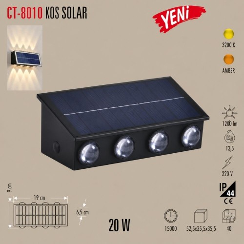 Cata Ct-8010 20W Kos Solar Led Aplik / Amber