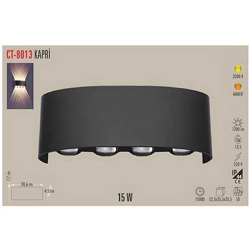 Cata Ct-8013 15W Kapri Led Aplik Günışığı (Dış Mekan)