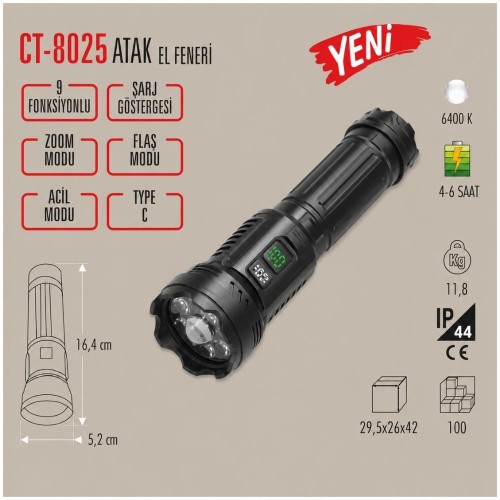 Cata Ct-8025 Atak El Feneri (Acil Durum Fonksiyonlu) 