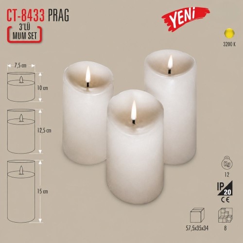 Cata Ct-8433 Prag 3 Lü Ledli Mum Set 