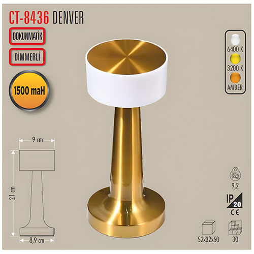 Cata Ct-8436 Denver Şarjlı Masa Lambası