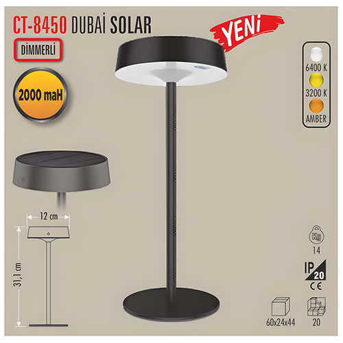 Cata Ct-8450 Dubai Solar Şarjlı Masa Lambası
