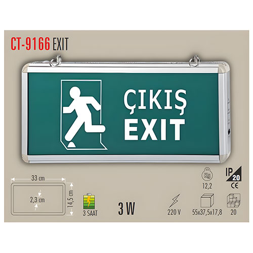 Cata Ct-9166 Exit Şarjlı Ledli Acil Çıkış Armatürü Yazılı (Sağ-Sol) Yan Ok