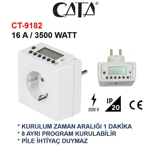 Cata Ct-9182 Dijital Zaman Ayarlı Priz