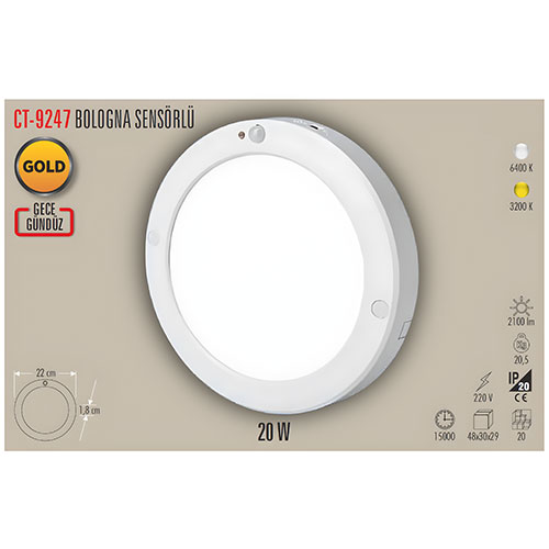 Cata Ct-9247 Sensörlü 20W Sıva Üstü Ledli Tavan Armatürü Günışığı