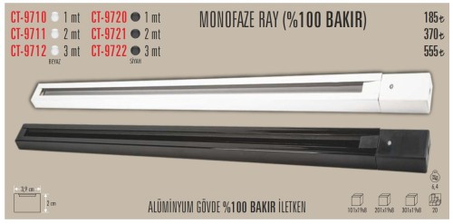 Cata Ct-9721 Monofaze Spot Rayı Ray 2 Mt./Siyah