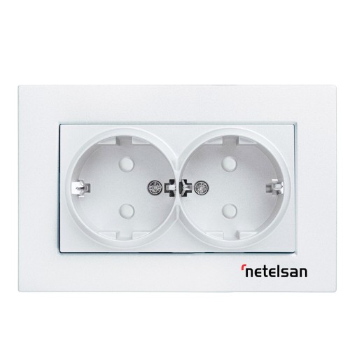 NETELSAN - Netelsan Byobu Beyaz İkili Topraklı Priz - Çerçevesiz