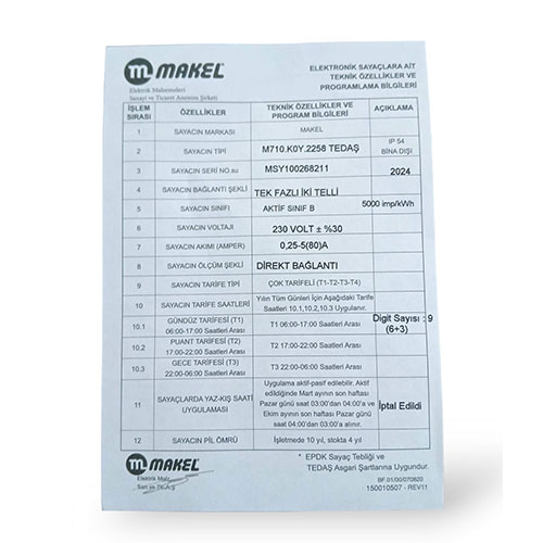 Makel Monofaze Sayaç