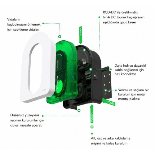Schneider Charge EVH5A22N2S Wallbox 22,1 kW T2 Soket Araç Şarj İstasyonu (Kablosuz)