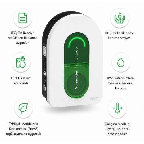 Schneider Charge EVH5A22N2S Wallbox 22,1 kW T2 Soket Araç Şarj İstasyonu (Kablosuz)